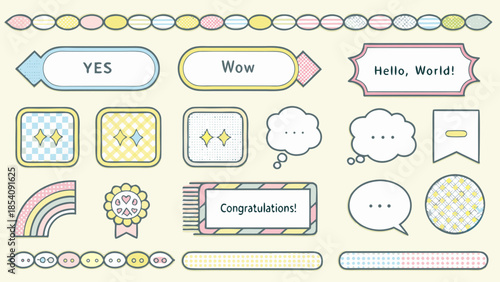 Colorful sticker set with labels speech bubbles and decorative elements