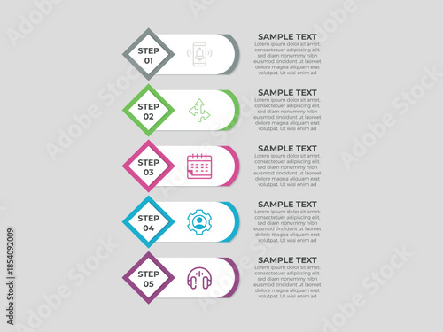 vector illustration infographic design template with 5 steps. Template for process, presentations, layout, banner, brochure.