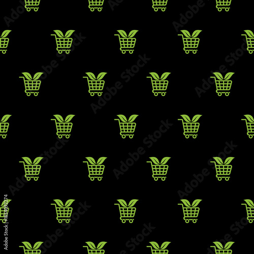 Eco shopping seamless pattern isolated on black background