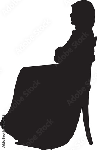 vector,side view of a silhouette of a woman sitting on chair with her head covered,arms crossed