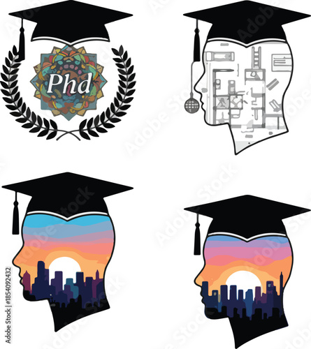 graduation silhouette illustration on white background 