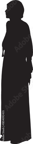 vector,side view of a silhouette of a woman standing with her head covered