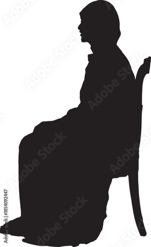 vector,side view of a silhouette of a woman sitting on chair with her head covered