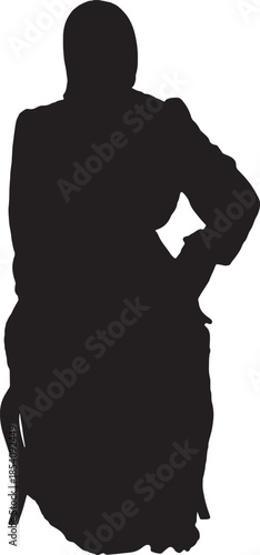vector,front view of a silhouette of a woman sitting on chair with her head covered