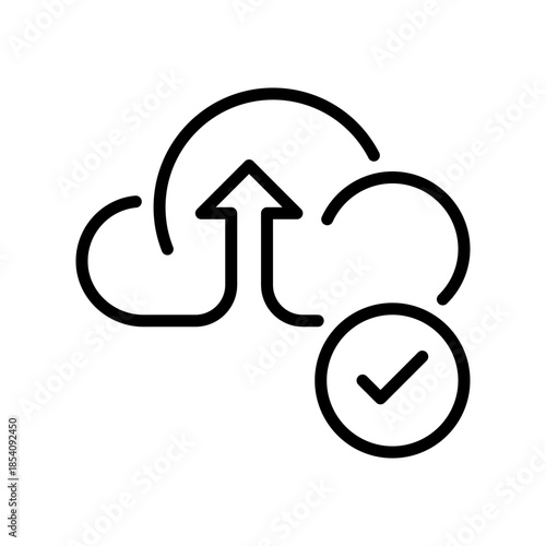 Check Download Complete Line Icon, Outline Symbol for File Saved, Data Retrieval, Install Finish, System Update, and Import Success. Vector Sign Icon.