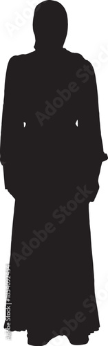 vector,front view of a silhouette of a woman standing with her head covered