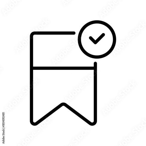 Check Bookmark Line Icon, Outline Symbol for Saved Page, Favorite Item, Reading List, Memory Marker, and Important Note. Vector Sign Icon.