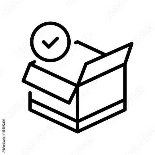 Check Delivery Box Line Icon, Outline Symbol for Parcel Arrived, Order Shipped, Logistics Success, Cargo Received, and Package Tracking. Vector Sign Icon.