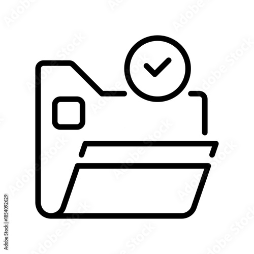 Check Folder Line Icon, Outline Symbol for Data Organized, File Complete, Project Finished, Archive Sorted, and Directory Valid. Vector Sign Icon.