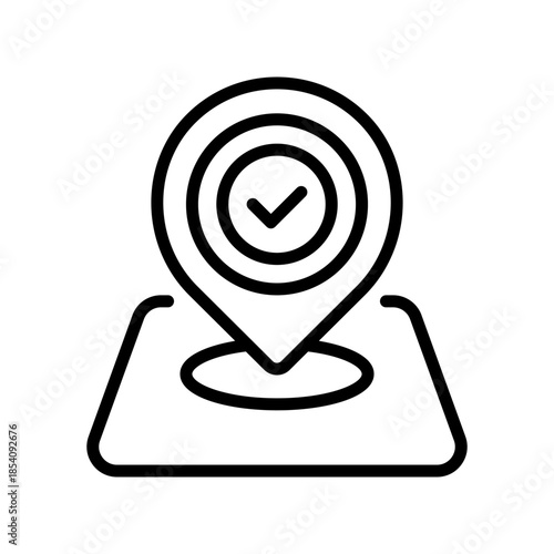 Check Map Pin Line Icon, Outline Symbol for Location Found, Destination Reached, Area Verified, Address Confirmed, and Spot Marked. Vector Sign Icon.