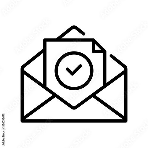 Check Envelope Opened Line Icon, Outline Symbol for Letter Read, Mail Acknowledged, Invite Accepted, Communication Received, and Post Checked. Vector Sign Icon.