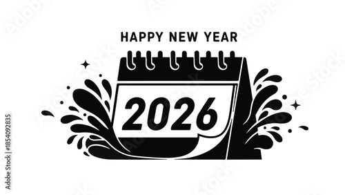 Celebrate the arrival of the new year with a turning calendar page showing 2026.