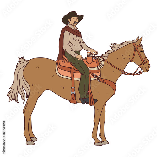 Old cowboy man on horse
