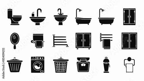 Collection of Black Bathroom Icons and Symbols.