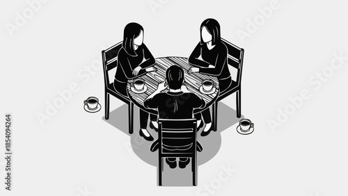 Three People Sitting Around a Table.