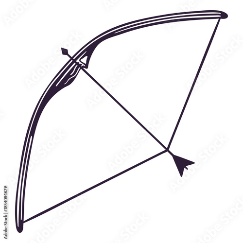 Archery equipment bow and arrow pointing up