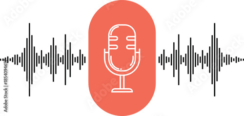 Podcast microphone and sound wave vector illustration for audio recording, broadcasting, streaming and voice communication concepts