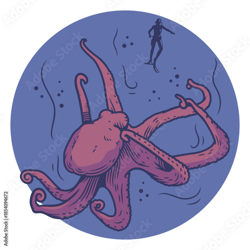 Big octopus with scuba diver