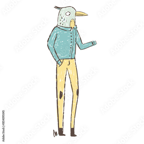 Bird character dressed like a human