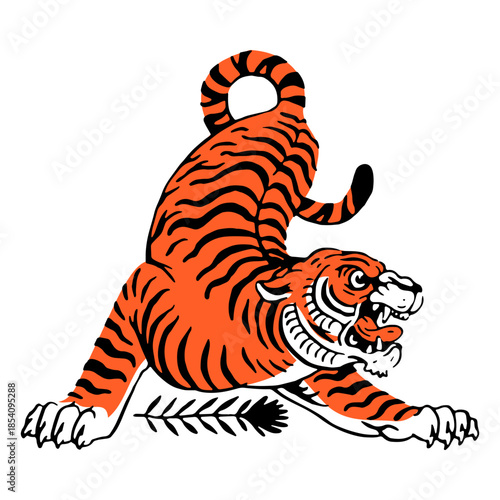 Tiger in attack position color stroke