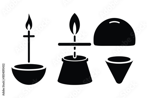 Spiritual and Ritual Symbols with Candle and Sacred Object Icons