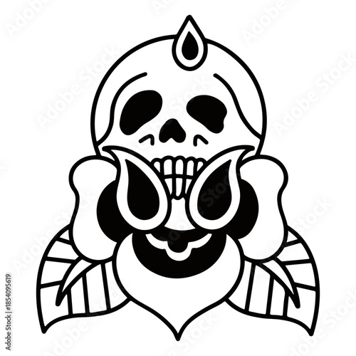 Rose flower skull tattoo