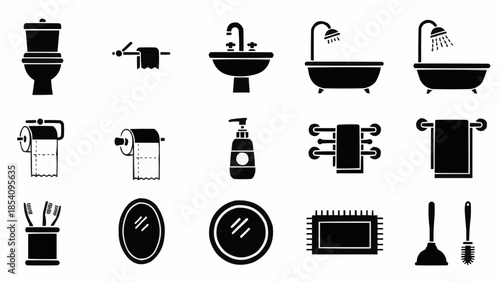 Bathroom Icons Set Black Silhouette Vector.