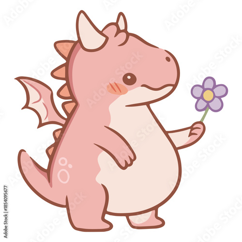 Baby dragon kawaii flower