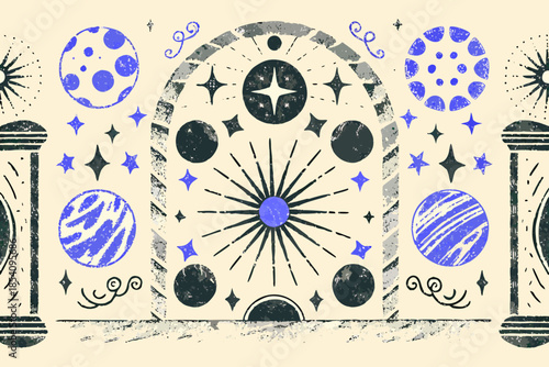 Celestial archway with planets and stars a dreamy cosmic illustration