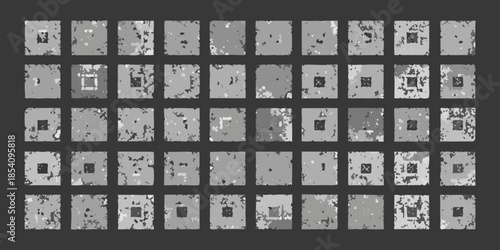 A grid of small grayscale images displaying abstract pixelated patterns