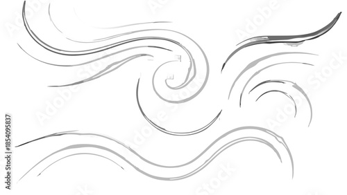 Abstract swirls and curves in white against a solid black background