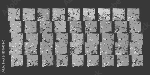 A grayscale depiction of a brick wall texture with vertical arrangement