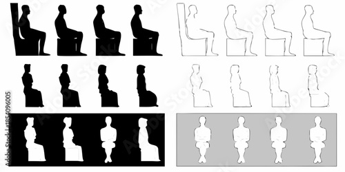 Silhouette variations of people standing showing different levels of detail