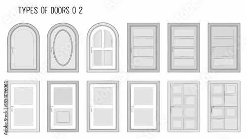 Illustrative collection of various door and window frame designs in a simple style