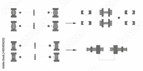 Diagram illustrating the process of connecting and assembling mechanical components