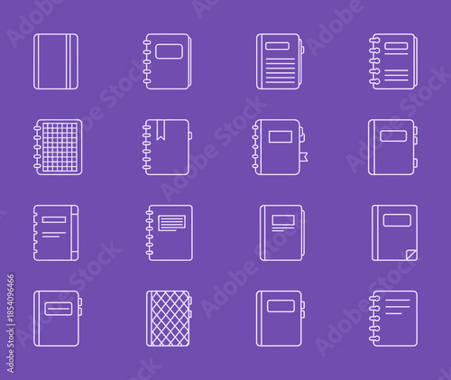 Professional Notebook and Journal Line Icons Set Vector Illustration of Spiral Books and Diaries for Education and Office Use