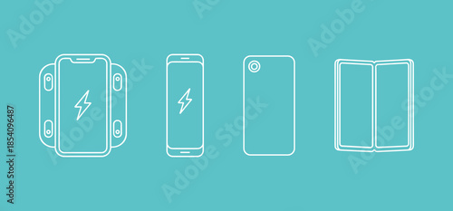 Contemporary Smartphone and Mobile Phone Line Icons Set Vector Illustration of Foldable Phones and Charging Screens for Technology