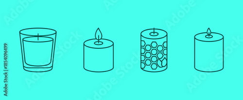 Scented Candle and Aromatherapy Line Icons Set Vector Illustration of Decorative Pillars and Wax Jars for Home Spa Relaxation