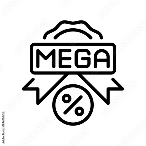 Mega Sale Badge Line Icon, Outline Symbol for Huge Discount, Promotion Label, Special Event, Best Deal, and Clearance Mark. Vector Sign Icon.