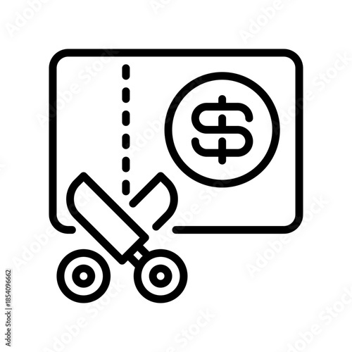 Price Cut Line Icon, Outline Symbol for Cost Reduction, Value Drop, Discount Alert, Budget Saving, and Cheap Deal. Vector Sign Icon.