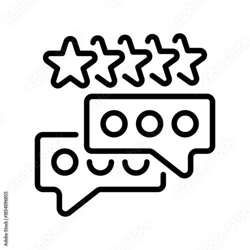 Five Star Rating Line Icon, Outline Symbol for Top Quality, Customer Review, Feedback Score, Best Rank, and Excellent Service. Vector Sign Icon.