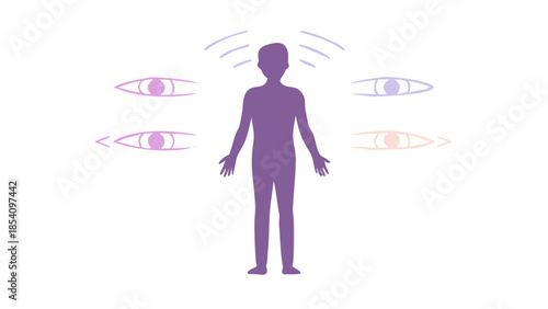 Minimal silhouette of a person standing with eyes closed, inner awareness and mindfulness wellness concept.
