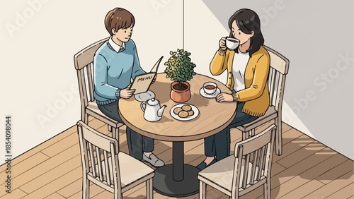 Couple Enjoying Coffee and Breakfast Together.