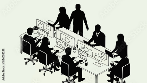 Business Professionals Working at Computers in Office.