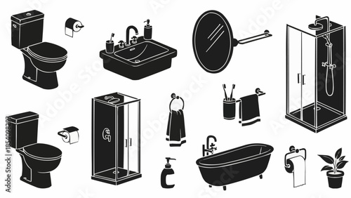 Bathroom Fixtures and Accessories Illustration Set.