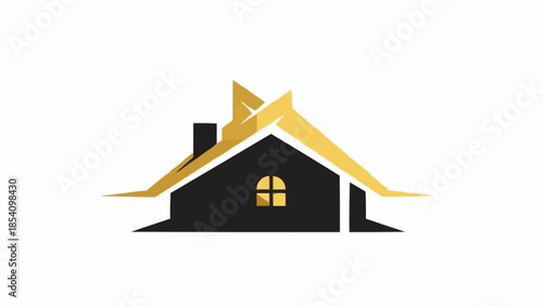 Black House Icon with Yellow Roof.
