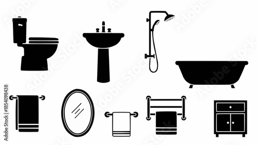 Bathroom Fixtures and Accessories Silhouettes.