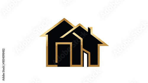 Simple House Icon with Gold Outline.