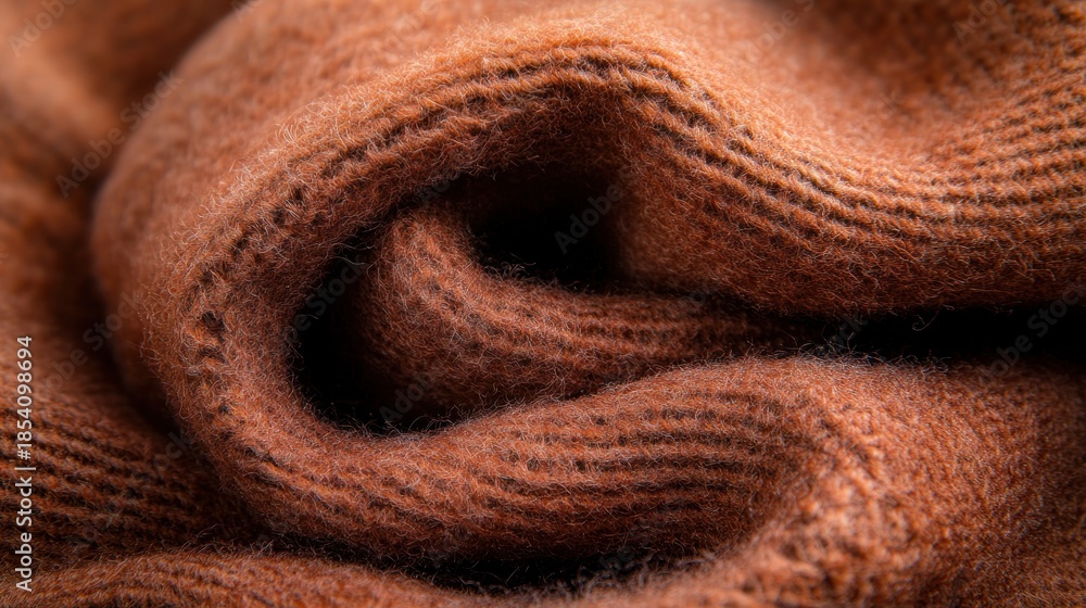 Fototapeta premium Soft brown knitted fabric texture background warm cozy winter textile material closeup