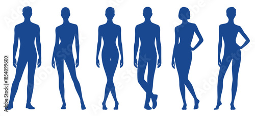 Fashion model walking poses silhouette set, modern runway style vector illustration for fashion design, lifestyle graphics and branding